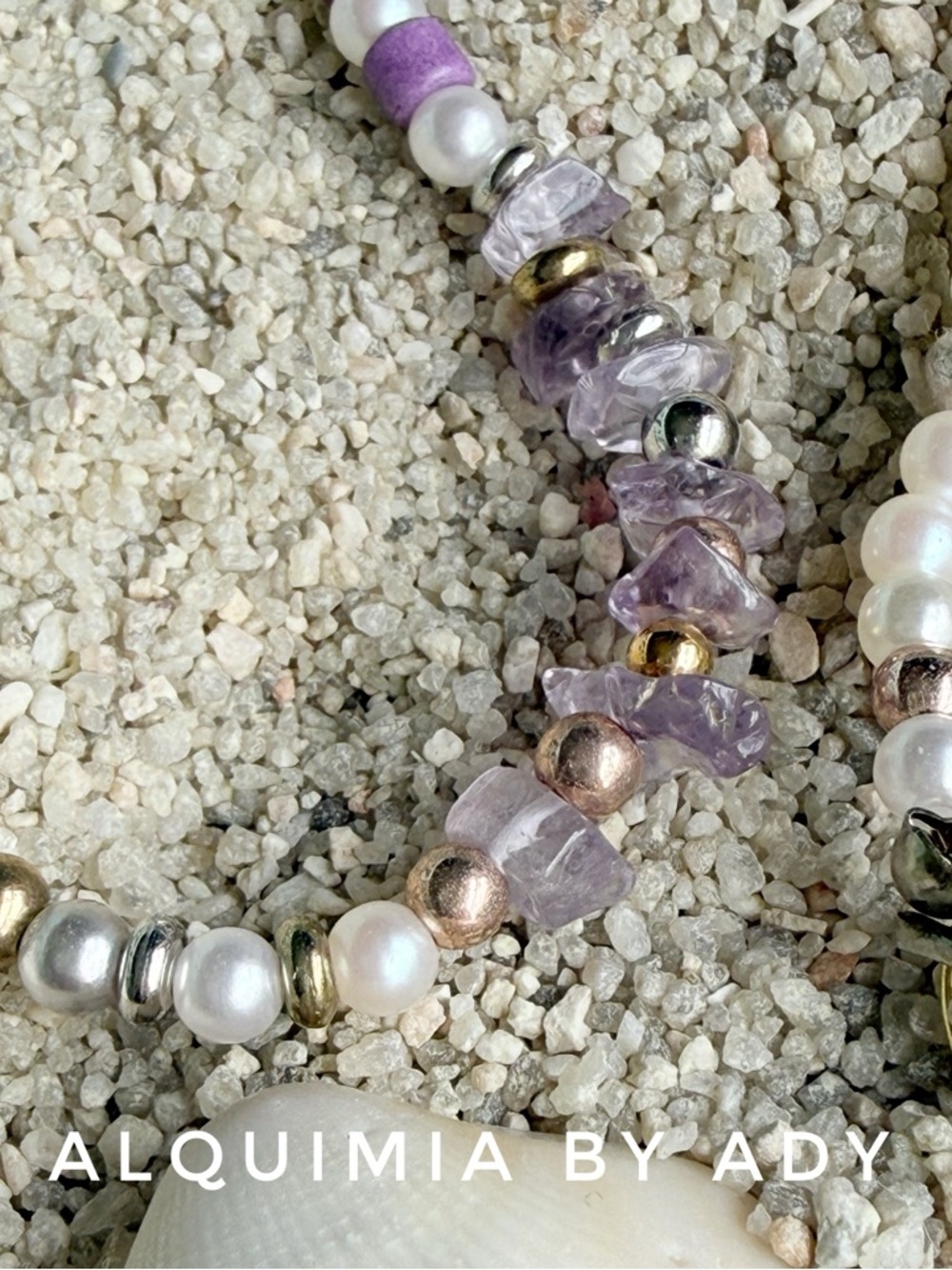 Amethyst Pink and Gold Beaded Necklace - Picture 4 of 5